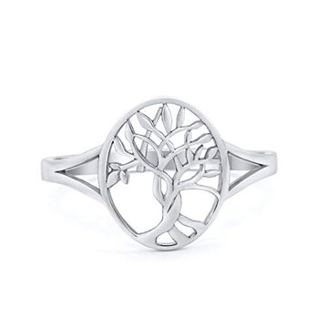 Tree of Life Ring Oval Split Shank 925 Sterling Silver